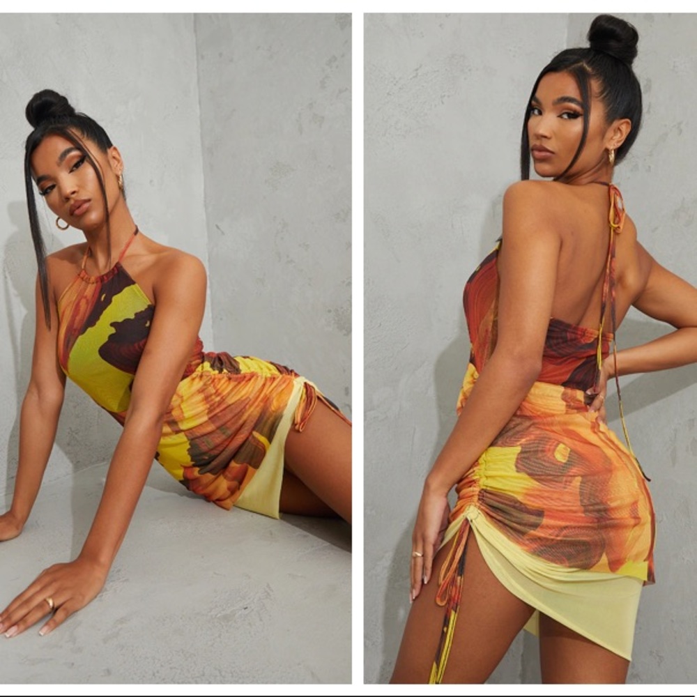 PrettyLittleThing Abstract Print Halterneck Dress